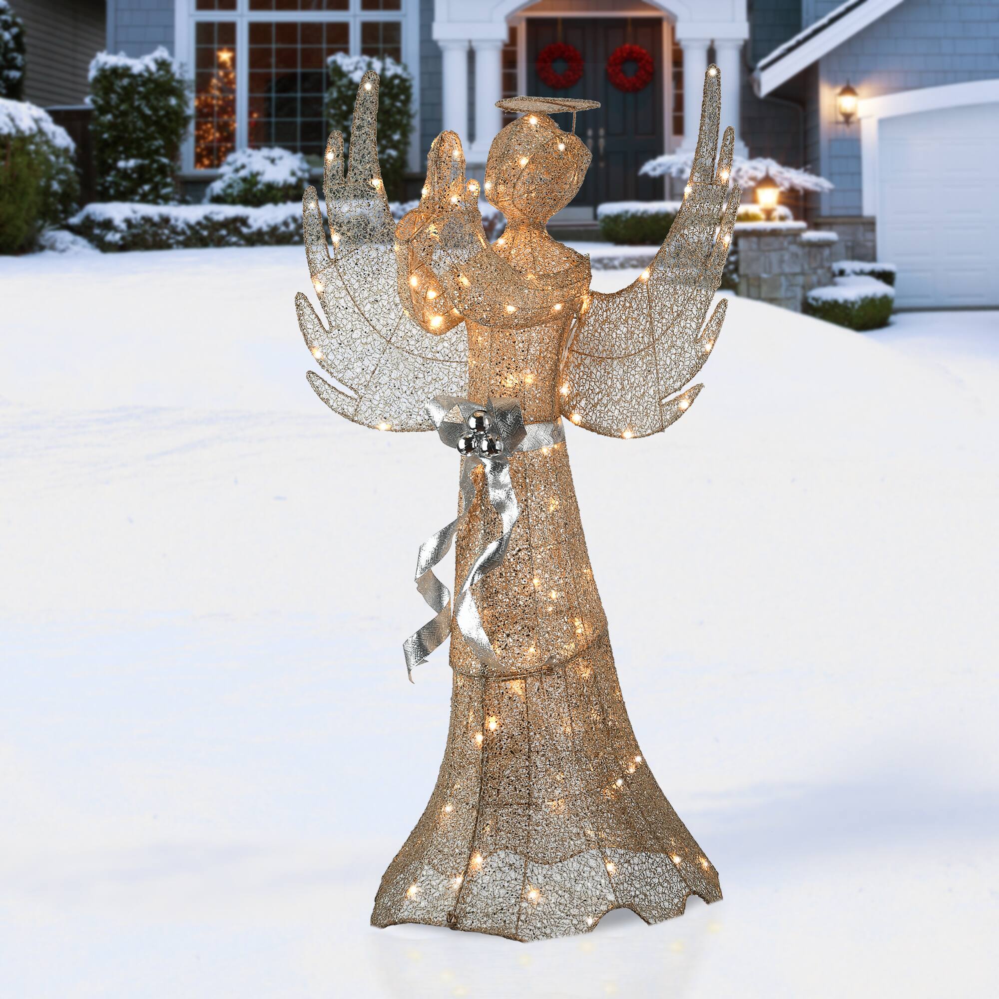 53" Pre-Lit LED Champagne Gold Praying Angel